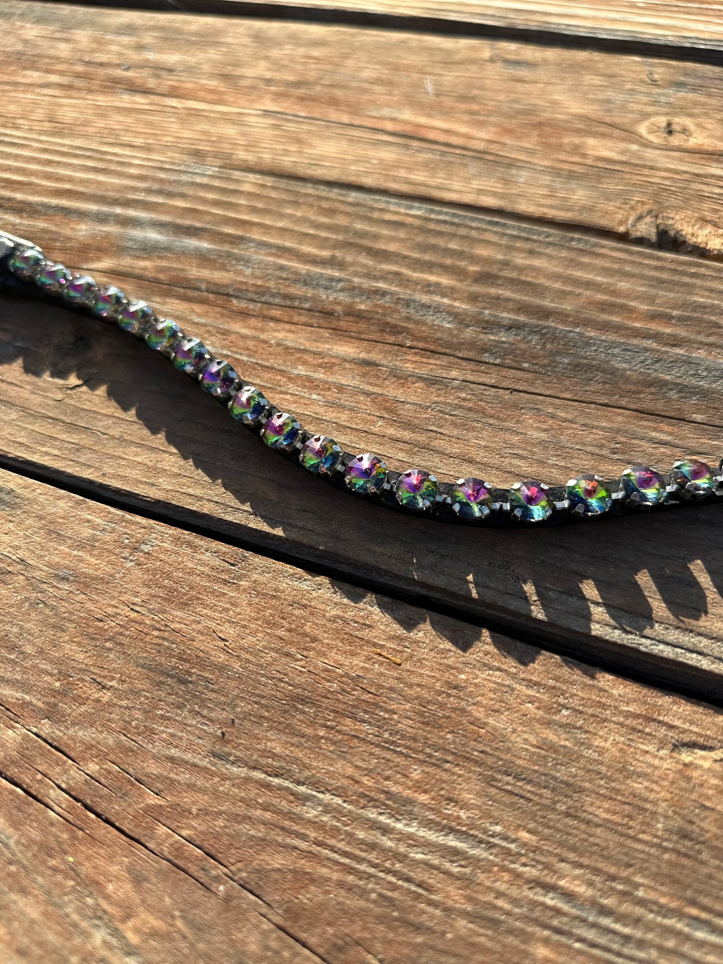 Green Purple Fluorite Crystal Rivet Snap on Browband
