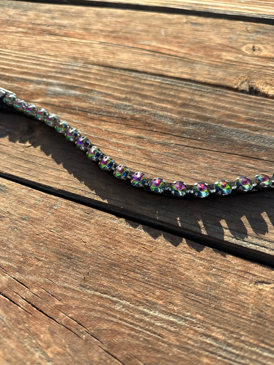 Green Purple Fluorite Crystal Rivet Snap on Browband
