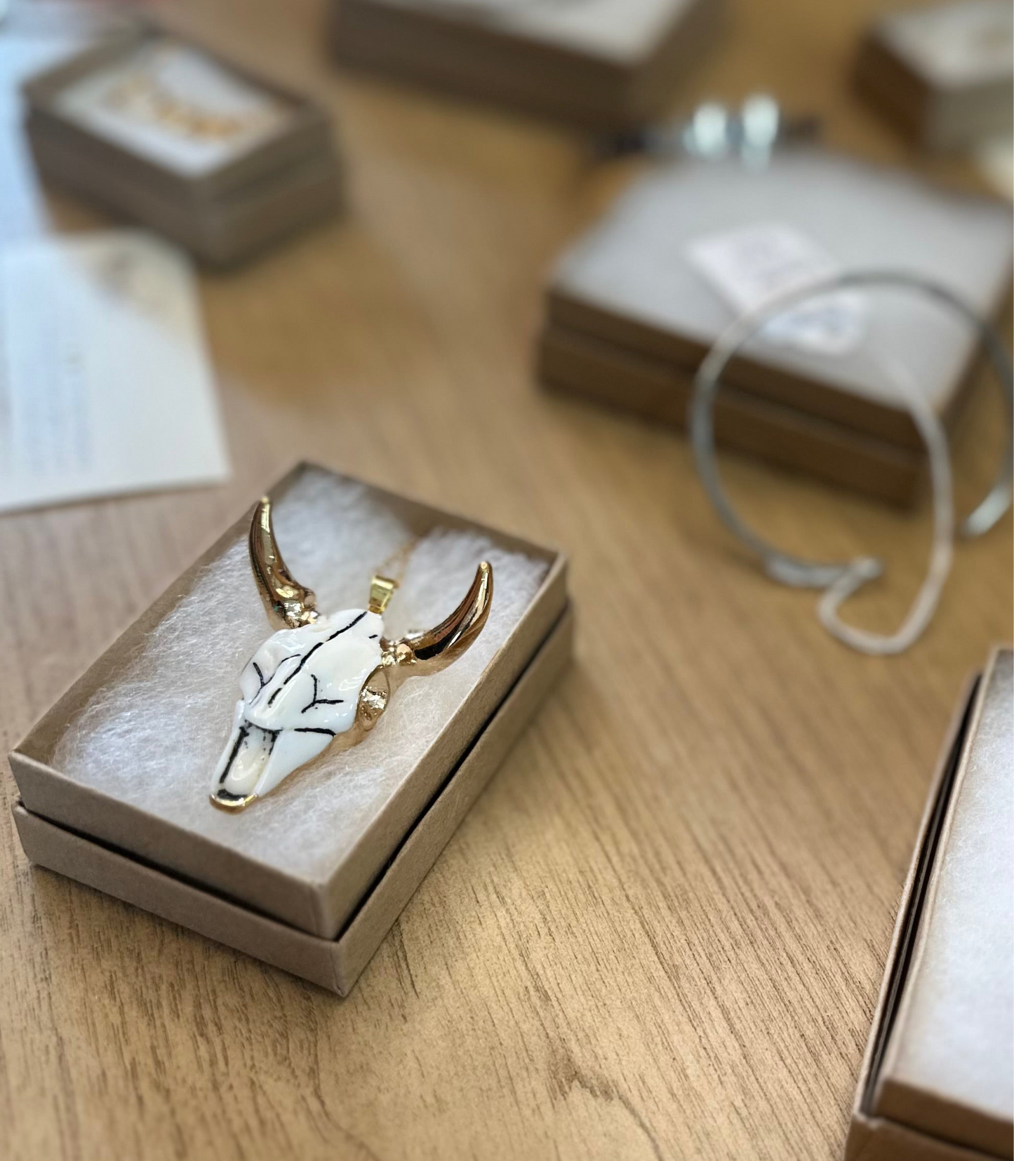 Bull Skull Western Necklace - Gold