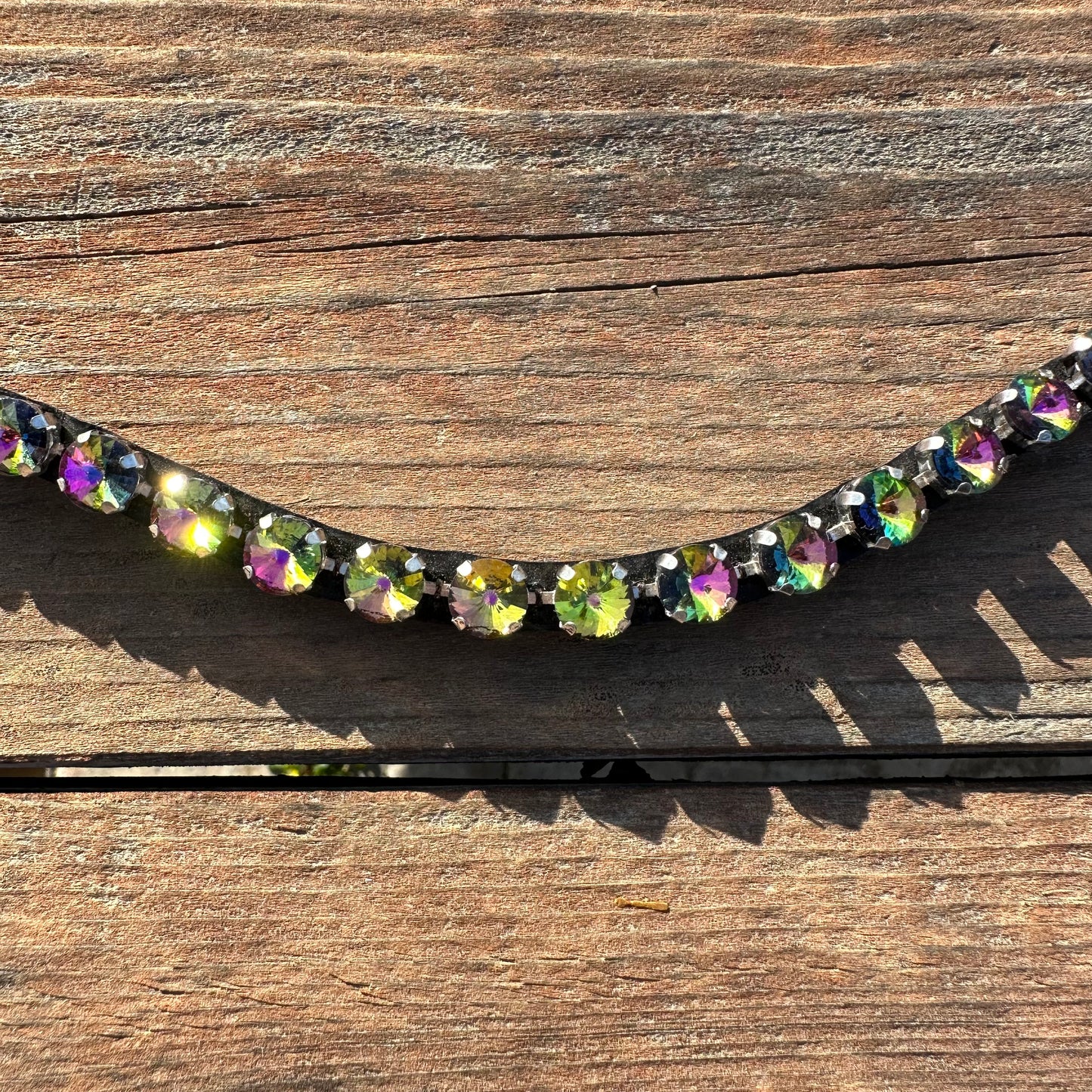 Green Purple Fluorite Crystal Rivet Snap on Browband
