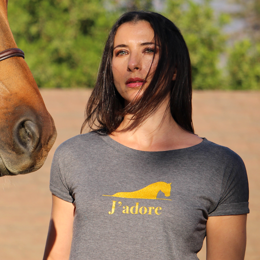 Retiring J'adore - Gold Glitter Print - T-shirt Women's - Grey Caviar