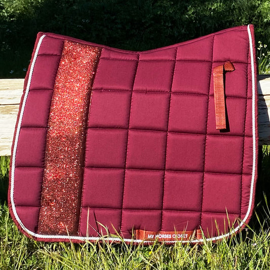 STRIPE Glitter Mesh Sparkly Dressage Saddle Pad Bordeaux Burgundy