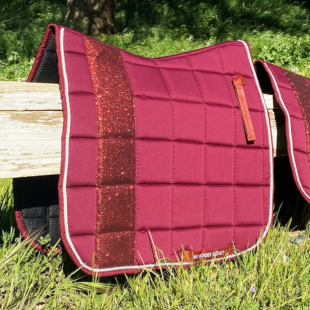 STRIPE Glitter Mesh Sparkly Dressage Saddle Pad Bordeaux Burgundy