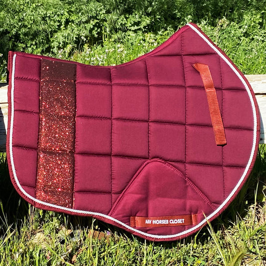 STRIPE Glitter Mesh Sparkly Jumping Saddle Pad Bordeaux Burgundy