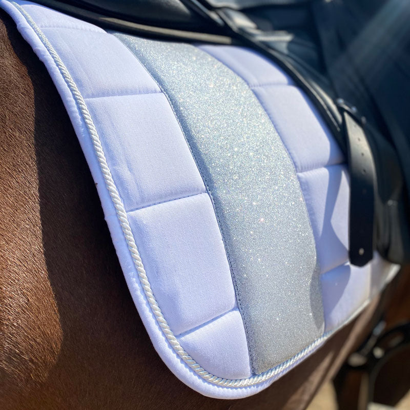 STRIPE Glitter Mesh Sparkly Dressage Saddle Pad White Silver