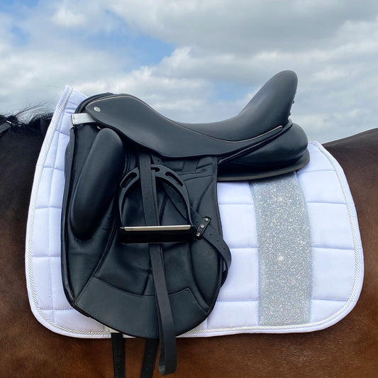 STRIPE Glitter Mesh Sparkly Dressage Saddle Pad White Silver