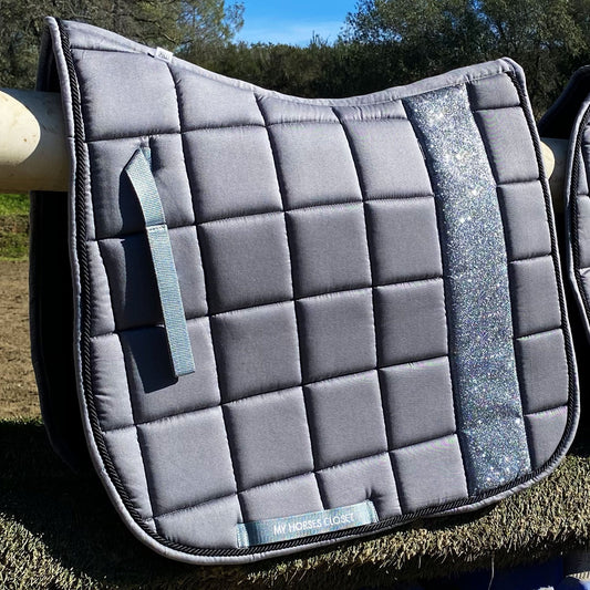 STRIPE Glitter Mesh Sparkly Dressage Saddle Pad Grey Chateau