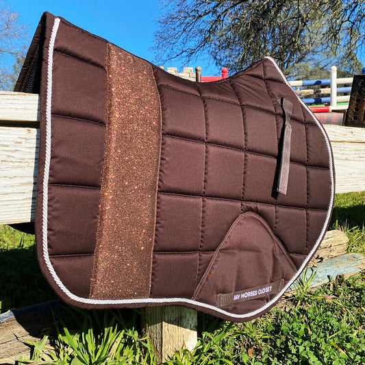 STRIPE Glitter Mesh Sparkly Jumping AP Saddle Pad Chocolate Brown