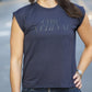 Chic à Cheval T-shirt Women's flowy Rolled Cuffs Navy Blue