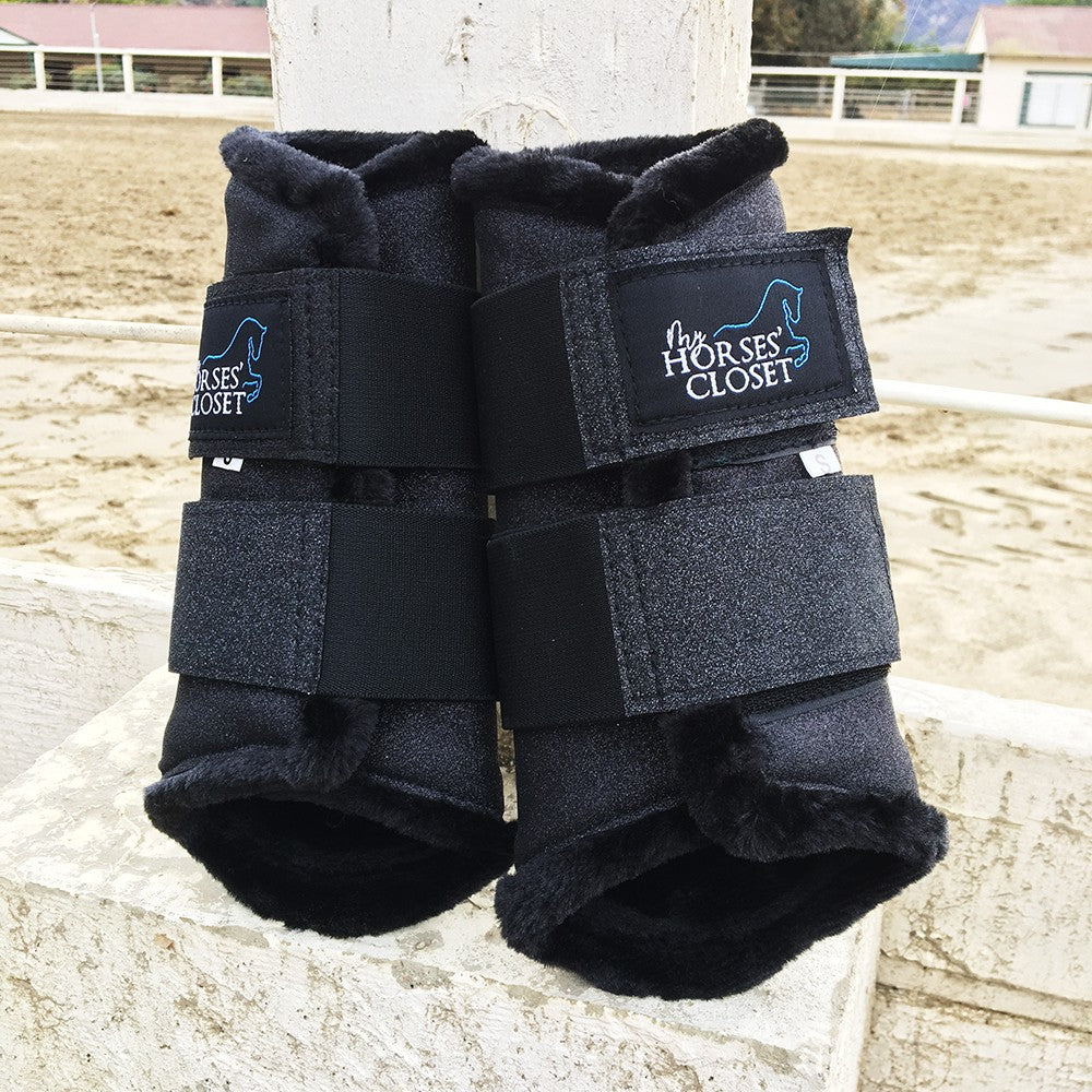Glitter Sparkly Brushing Dressage Boots Carbon Black