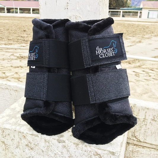Glitter Sparkly Brushing Dressage Boots Carbon Black