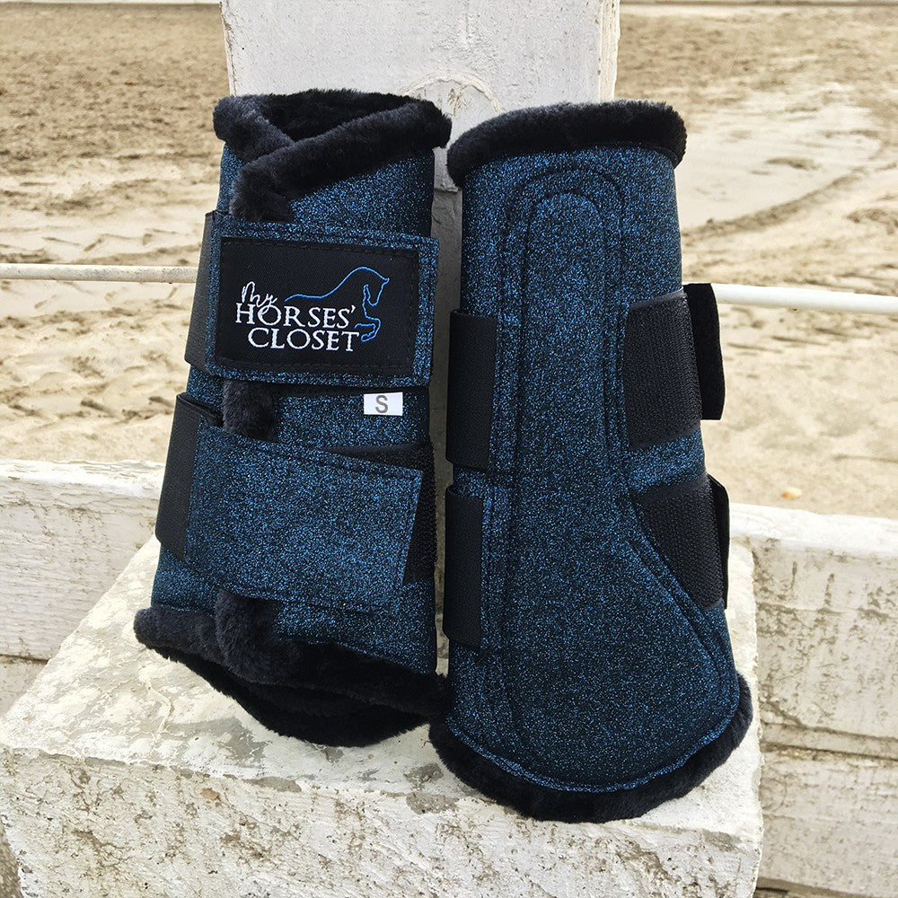 Glitter Sparkly Brushing Dressage Boots Midnight Blue