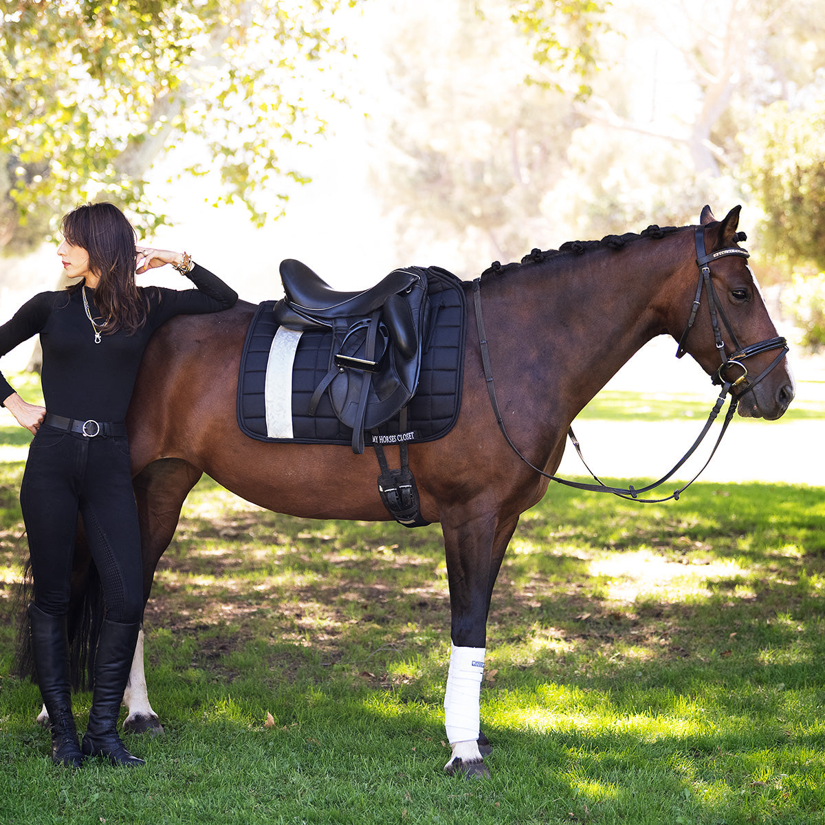 Dressage Saddle Pad Versailles Black Damask Off-White