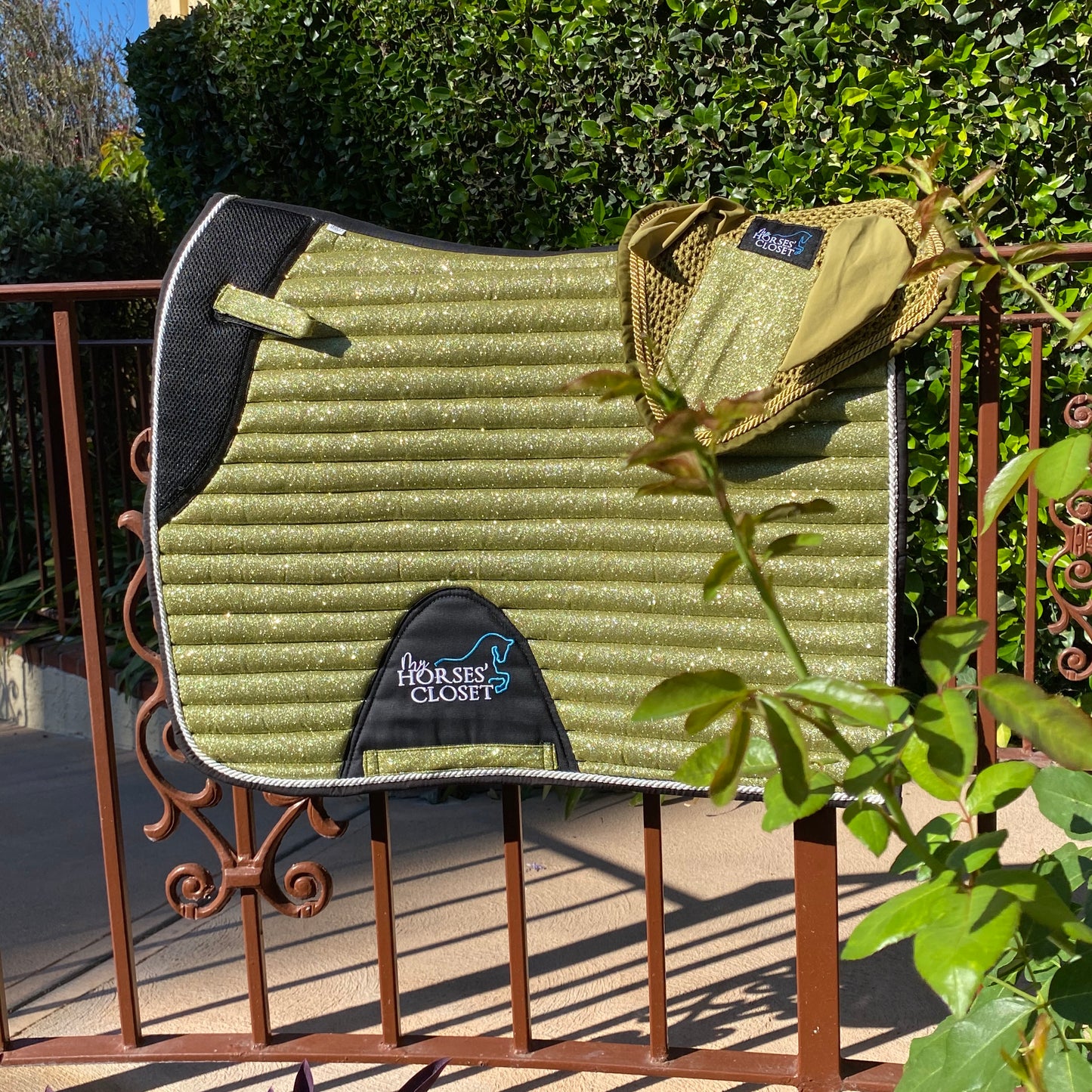 Glitter Mesh Sparkly Dressage Saddle Pad Apple Green
