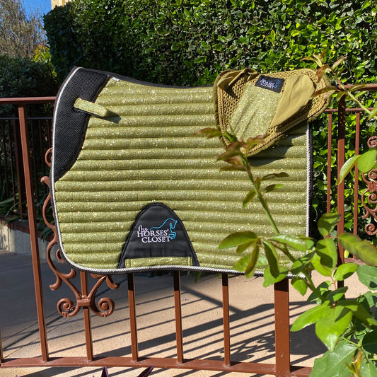Glitter Mesh Sparkly Dressage Saddle Pad Apple Green