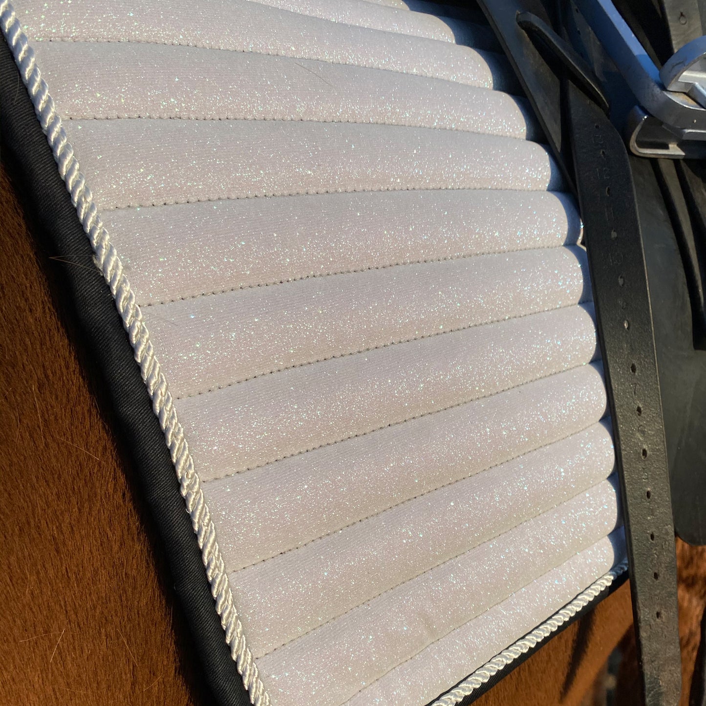 Glitter Mesh Sparkly Dressage Saddle Pad White Ice Snow