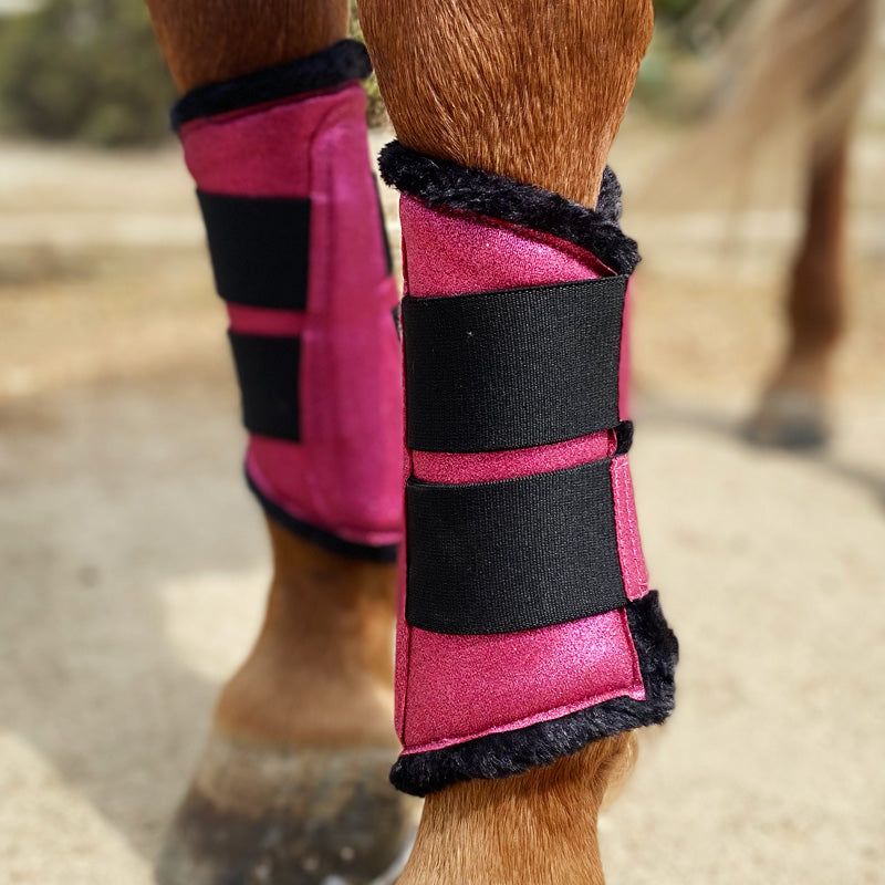 Glitter Sparkly Brushing Dressage Boots Hot Pink Fushia