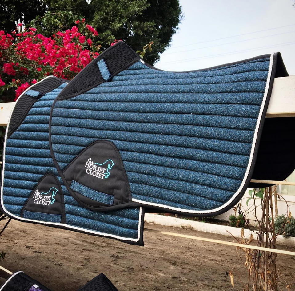 Glitter Mesh Sparkly Dressage Saddle Pad Midnight Blue