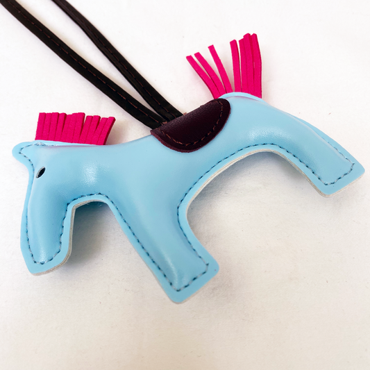 Rodeo Drive Leather Charm Keychain - Sky Blue