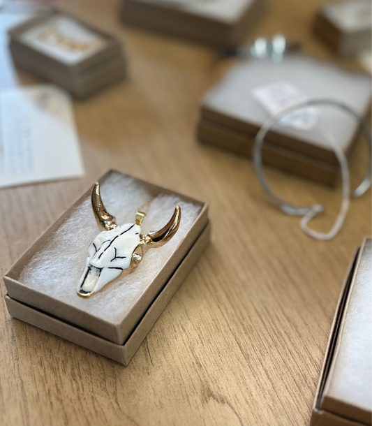 Bull Skull Western Necklace - Gold