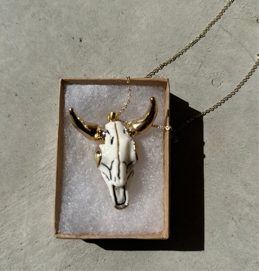 Bull Skull Western Necklace - Gold