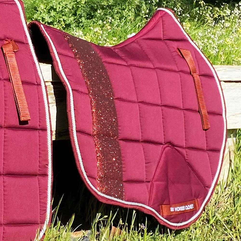 STRIPE Glitter Mesh Sparkly Jumping Saddle Pad Bordeaux Burgundy