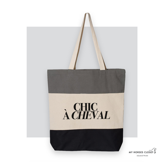 Chic à Cheval - Tote Bag Canvas TriColor - Black/ Natural/ Light Grey
