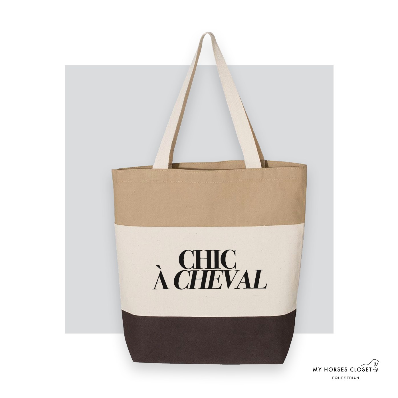 Chic à Cheval - Tote Bag Canvas TriColor - Chocolate/ Natural/ Khaki