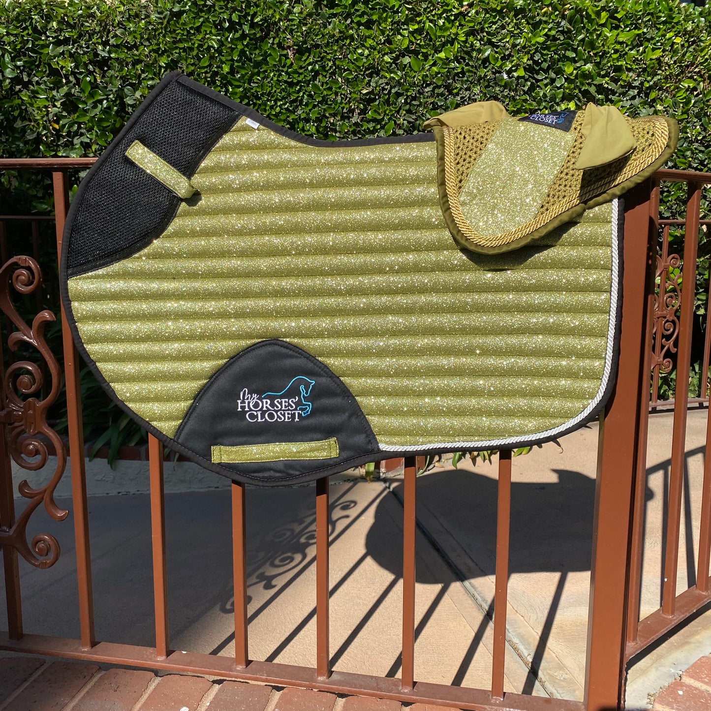 Glitter Mesh Sparkly Jumping Saddle Pad Apple Green