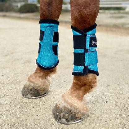 Glitter Sparkly Brushing Dressage Boots Turquoise